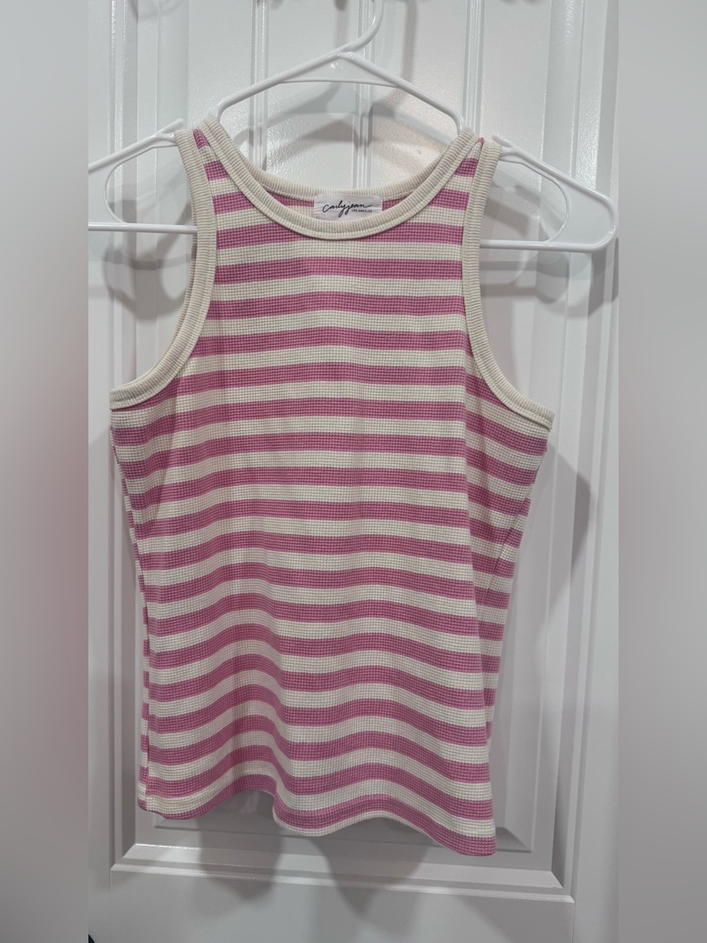 Carly Jean Los Angeles Pink and Cream Striped Rib Tank Top